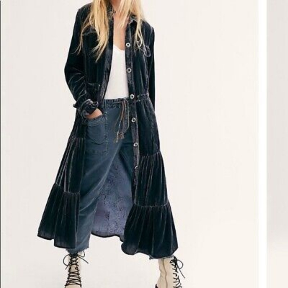 Free People Bella Donna Grey Velvet Duster Dress Size S